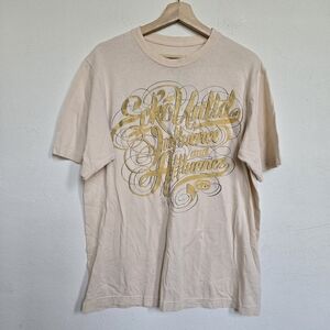 Vintage Y2K Ecko Unlimite Cream Graphic T Shirt Gold Logo Streetwear Mens Medium